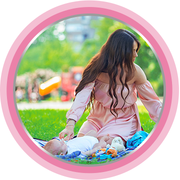 Parent carrying a bag with baby essentials, including a baby cream.